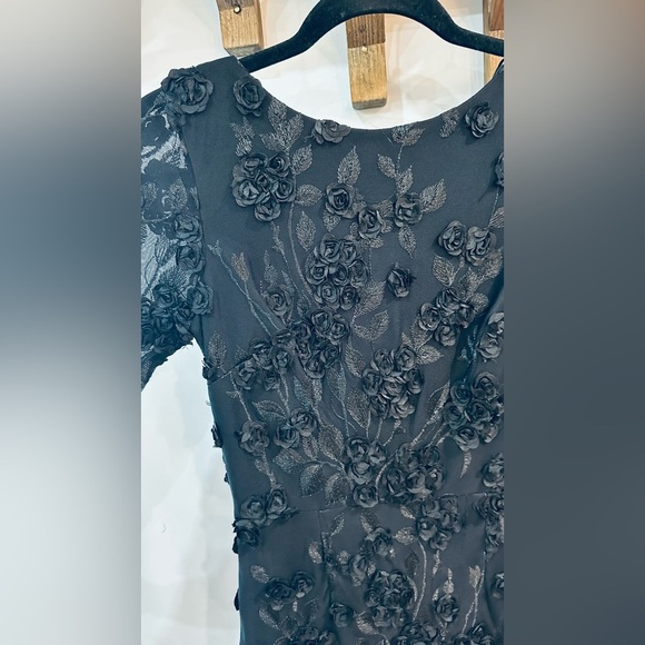 NWT AQUA Floral Embroidered Cocktail Party Dress Midi Long Sleeve Black - Picture 12 of 15
